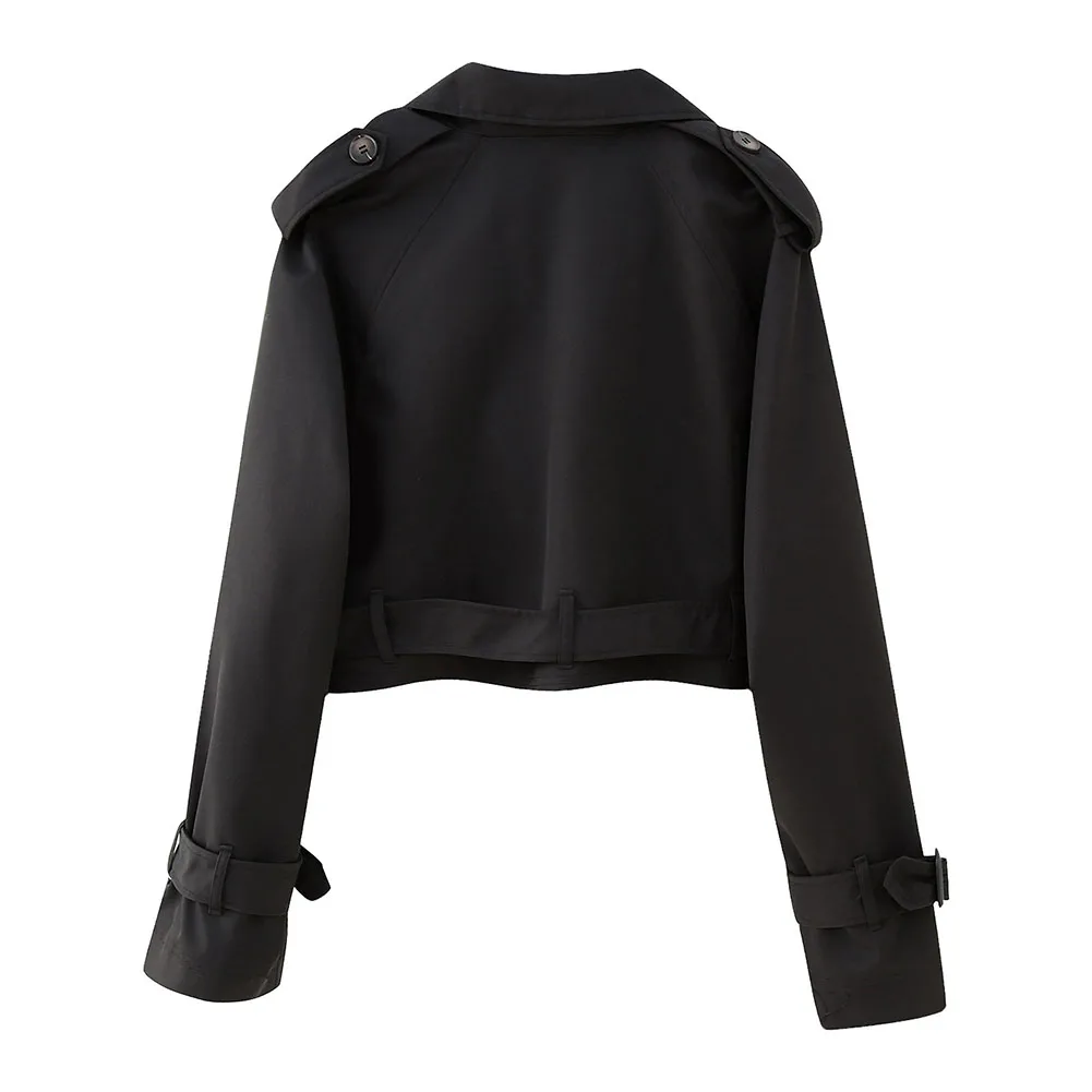 

Women's Long Sleeve Cropped Trench Jacket - Lady Casual Loose Spring Coat