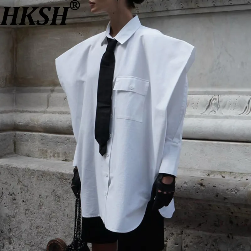 

HKSH весенне-осенняя новая женская рубашка с длинными рукавами и отложным воротником, карманный галстук, однобортная элегантная модная блузка HK17419