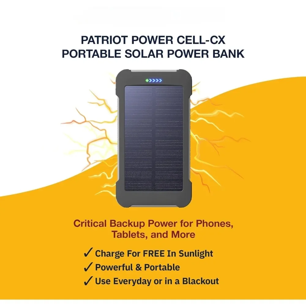

Patriot Power Cell CX: Emergency Solar Power Bank with USB-C Fast-Charging Port - 4 Pack Portable and Reliable Energy Solution
