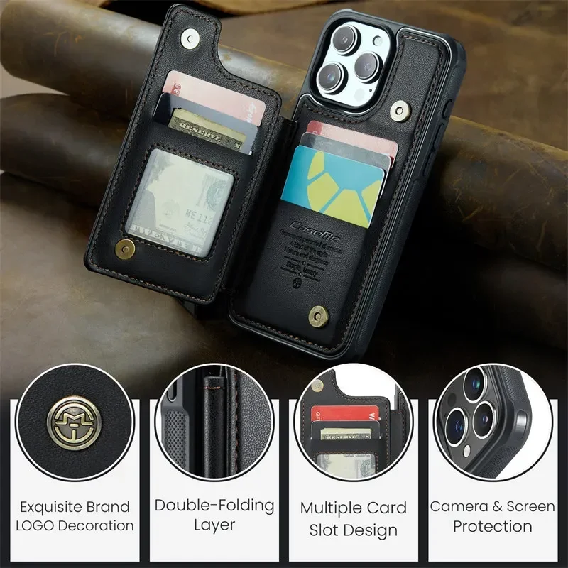 CaseMe Flip Leather Phone Case for iPhone 17 Pro Max 17E 16 Plus