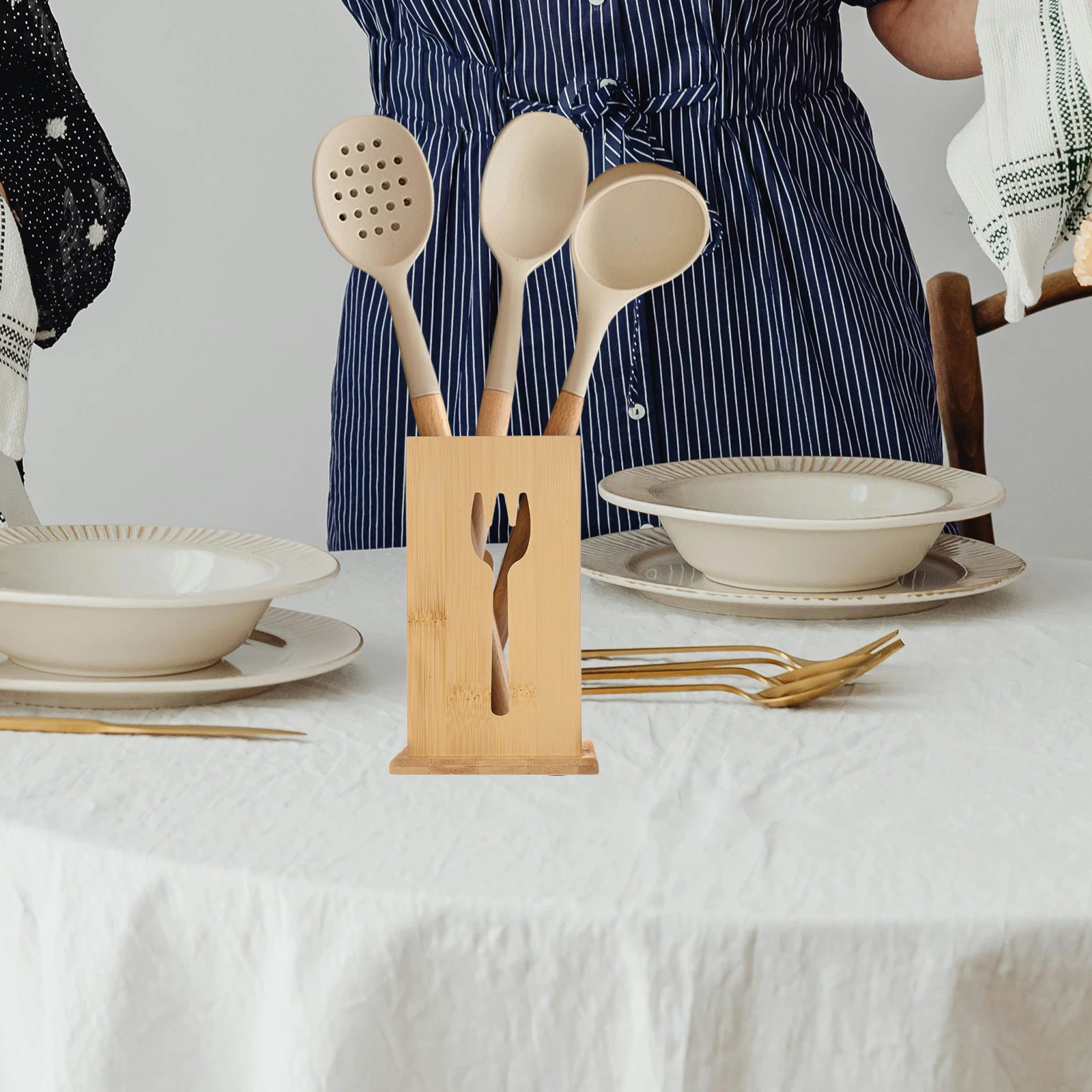 

1pc Large Capacity Bamboo Cutlery Box Kitchen Utensil Holder Spoon Chopstick Storage Container Dishware Organizer Home Decor