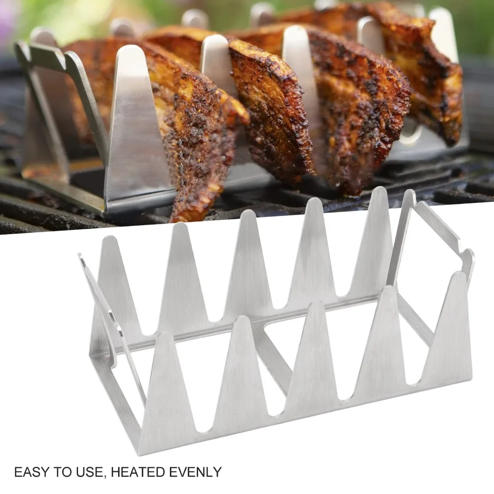 Stainless Steel BBQ Rib Rack Silver Multi Slot Roasting Stand Even Roasting Indirect Cooking Barbecue Holder Camping Grill