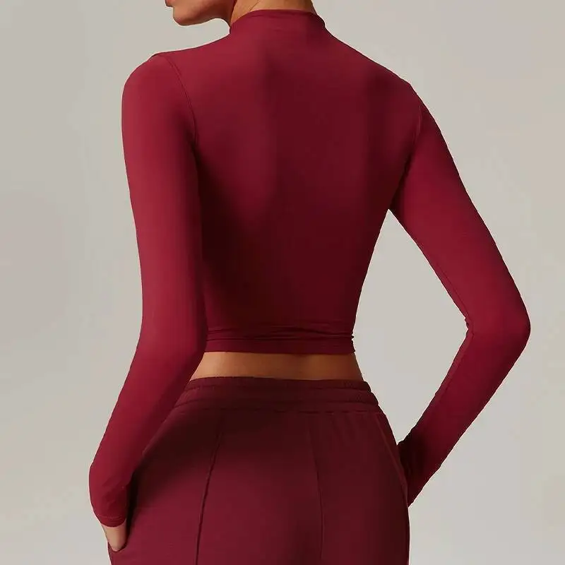 

Women Yoga Top Female Comfort Breathable Slim Fit High Neck Long Sleeve Casual Gym Workout Running Sexy Sports Shirt