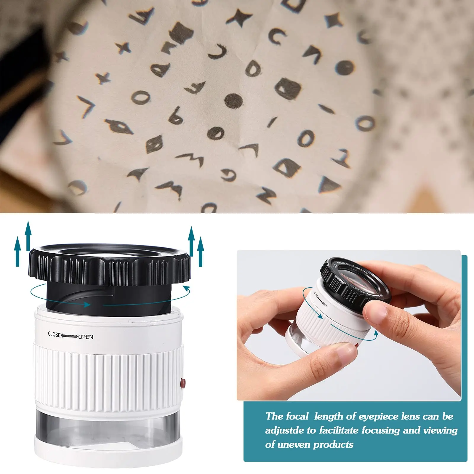 Imagem -04 - Lupa de Mão Cilíndrica com Escala Luz Led uv Lupa Iluminada Focal hd Lupa Ajustável Jóias Lupa 30x