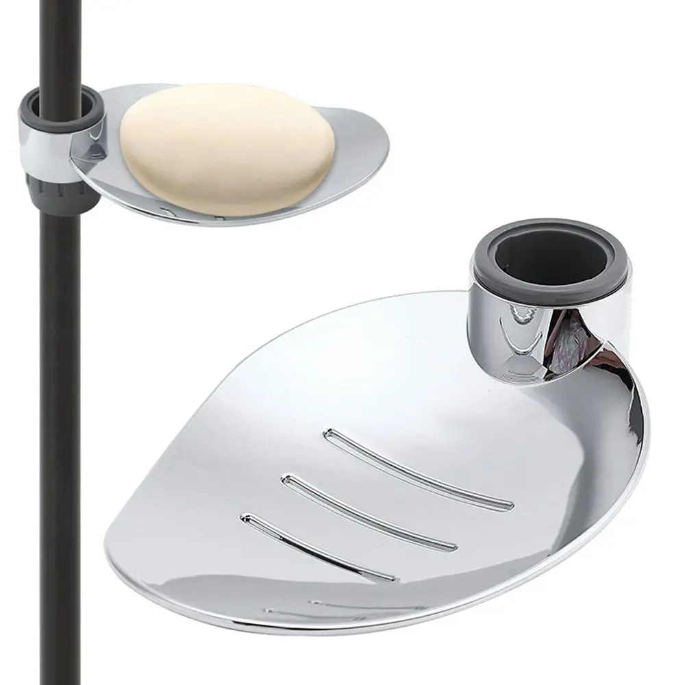 

22/24/25MM Shower Soap Dish Holder Modern Chrome Adjustable Bathroom Tool Leaf Shape Tray for Shower Rods and Lift Rods