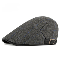 Autumn Beret Hats Men Visor Retro British Peaked Flat Ivy Cap Elderly Duckbill Hat Middle-aged Herringbone Beret Cap