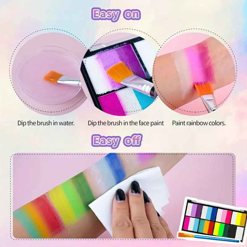 18 Colors Water Based Paint Palette with a Brush,Large Capacity for Cosplay,Theater Makeup,Parties,Tattoo Effects