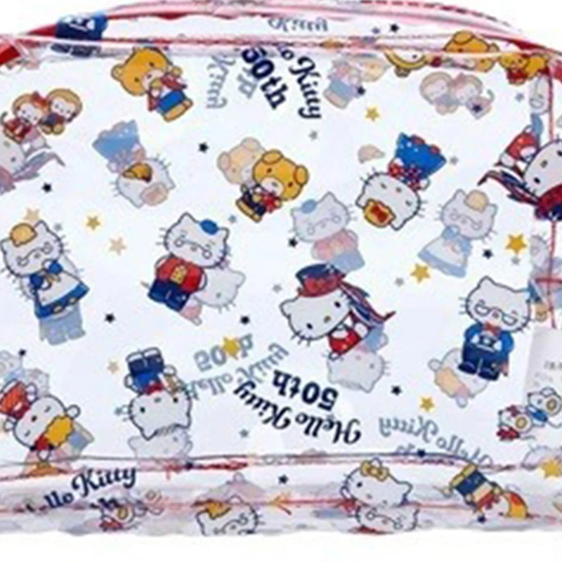 

2024 Hello Kitty Transparent Makeup Bag Kawaii Sanrio Anime Cartoon Cute Waterproof Storage Bag Printed Square Bag Gift for Kids