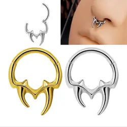 316L Surgical Steel Septum Nose Hoop Tribal Fangs Hinged Segment Ring Piercing Jewelry for Women and man