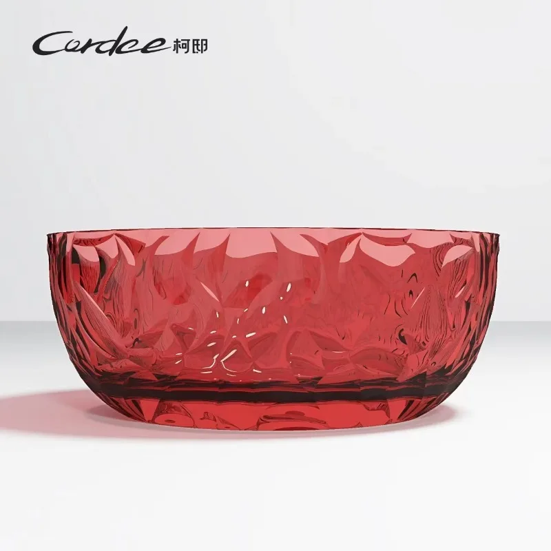 Modern Luxury Bathroom Resin Transparent Stone Freestanding Bath Tub Large Round Shape Solid Surface Soaking Drainer Included