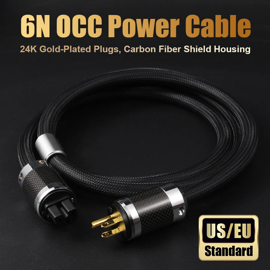 QINCROWN 6N OCC Audio Power Cord, 24K Gold-Plated Plugs HiFi Audiophile for Amp DAC Preamp Home Audio Gear