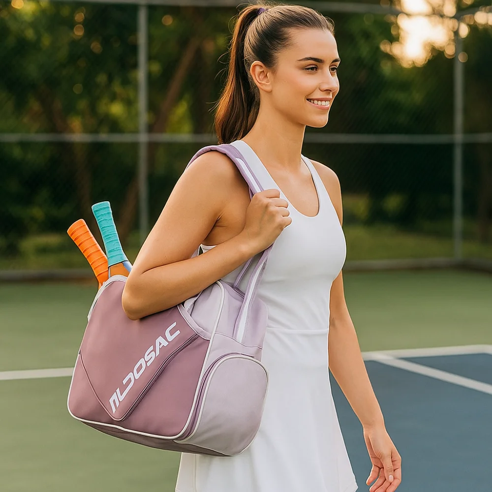 Nylon Pickleball Racket Shoulder Bag with Shoe Compartment Waterproof Pickleball Paddle Bag Large Capacity Adjustable Strap