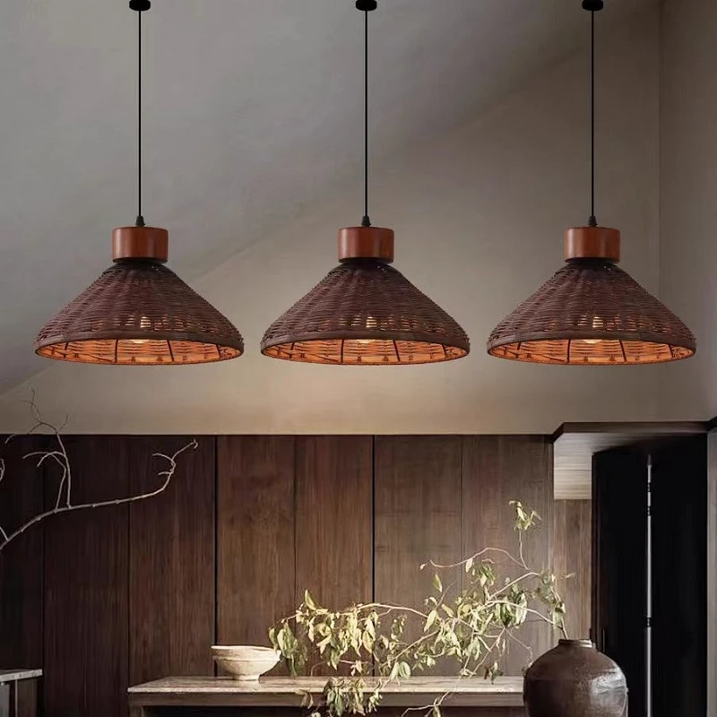

Retro Rattan Pendant Light Nordic Led Restaurant Chandelier Attic Living Room Homestay Chandelier Japan Wabi Sabi Kitchen Light