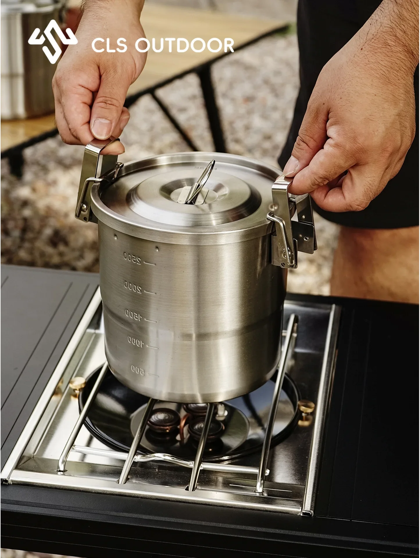 304 Stainless Steel Camping Cookware Set Portable Outdoor Cooking Pot with Lid and Handle for Picnic Hiking Backpacking 3L Ta