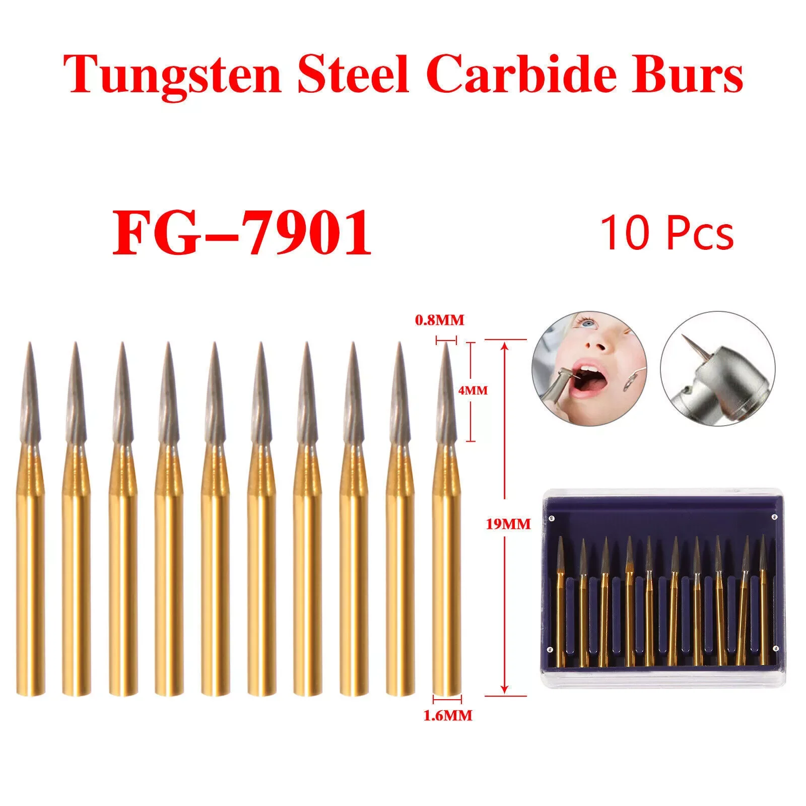 

10PCS FG7901 Dental High Speed Trimming & Finishing Drills Tungsten Carbide Burs For High Speed Handpiece