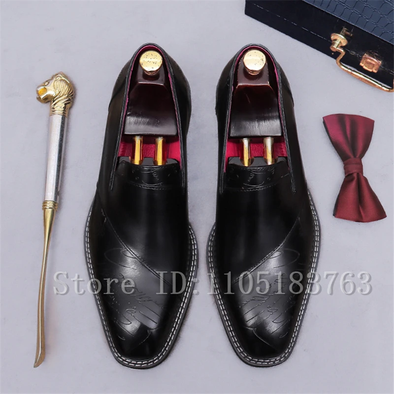 Men's Luxury Handcrafted Calf Leather Loafers Square Toe Slip On Formal Business Wedding Banquet Office Dress Shoes