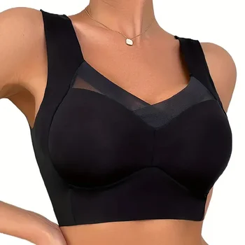 Mulheres sem costura sutiãs esportes plus size sexy sutiãs retalhos rendas push up roupa interior com almofada no peito yoga roupa interior feminina