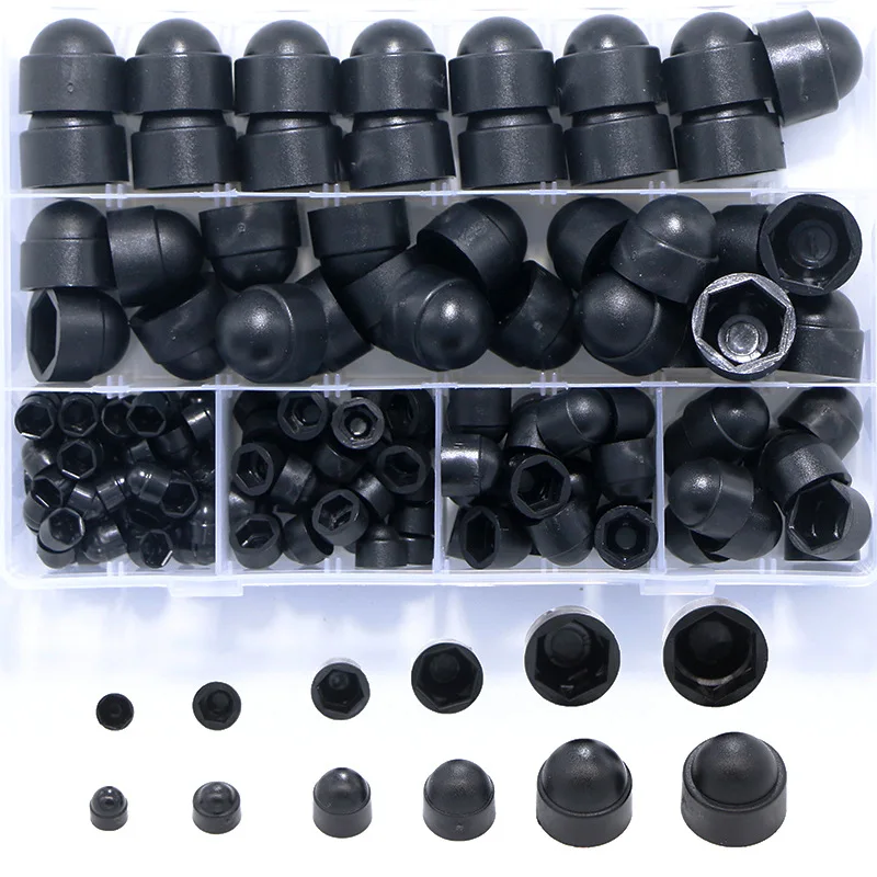 

145pcs Black Hex Nut Cover Set Injection Molded Screw Protection Caps M4-M12 Bolt Dust Covers