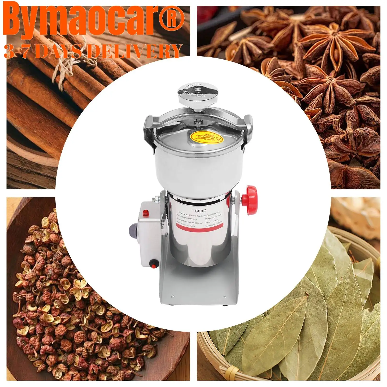 1000g Electric Grain Grinder Mill with Timing Function 3600W High Speed Commercial Pulverizer Dry Herb Grain Spice Coffee Seeds