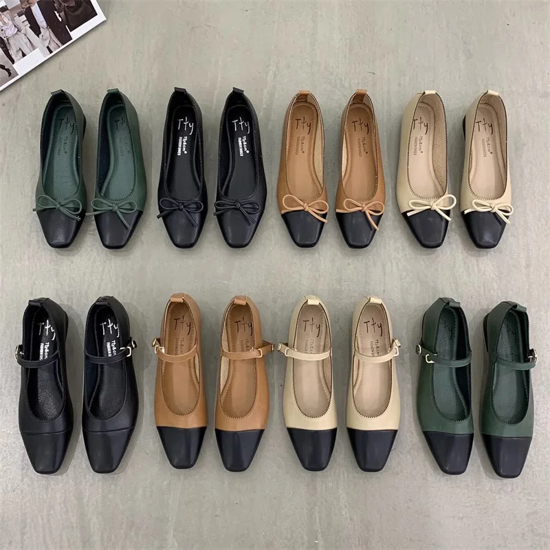 New Fashion France Stylish Square Toe Slip On Butterfly Knot Flat Shoes Elegant Buckle Mix Color Lady Flats Soft Boat Loafers