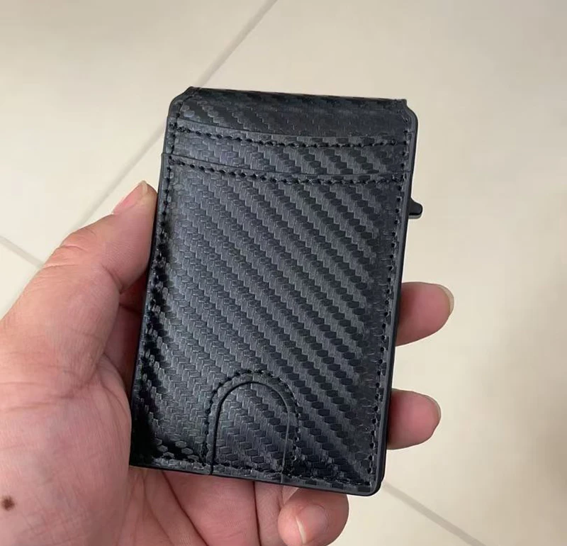 New RFID Men Card Wallets High Quality Carbon Fiber Magnetic Card Bag Photo Holder Male Pop-up Card Clips