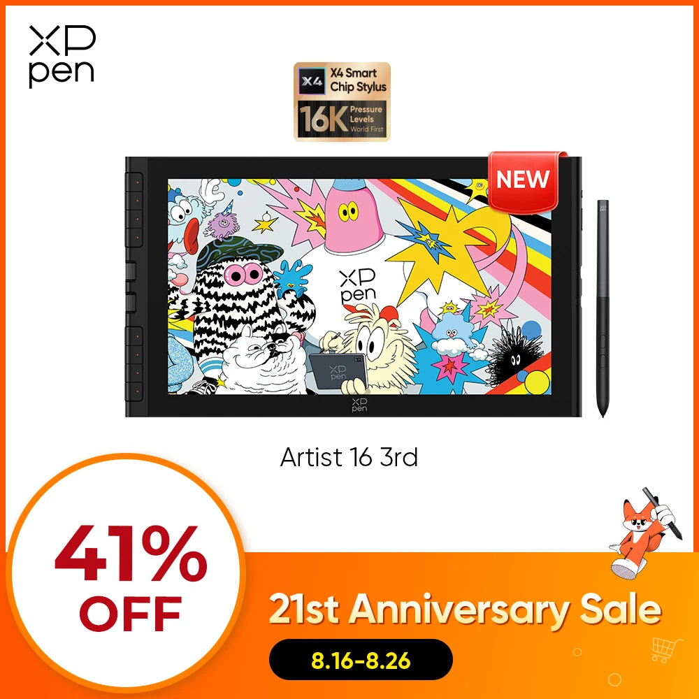 XPPen Artist 16 (第3世代) 15.4インチ ポータブル描画ディスプレイ 8つのショートカット 2つのダイヤル X4スマートチップスタイラス Windows Mac Android対応