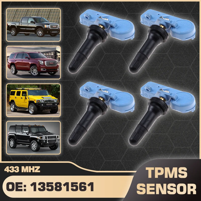 

4Pcs Tire Pressure Monitor Sensor TPMS 433 MHz For GMC Sierra 2007-2014 GMC Yukon 2006-2020 Hummer H2 H3 2002-2012 13581561