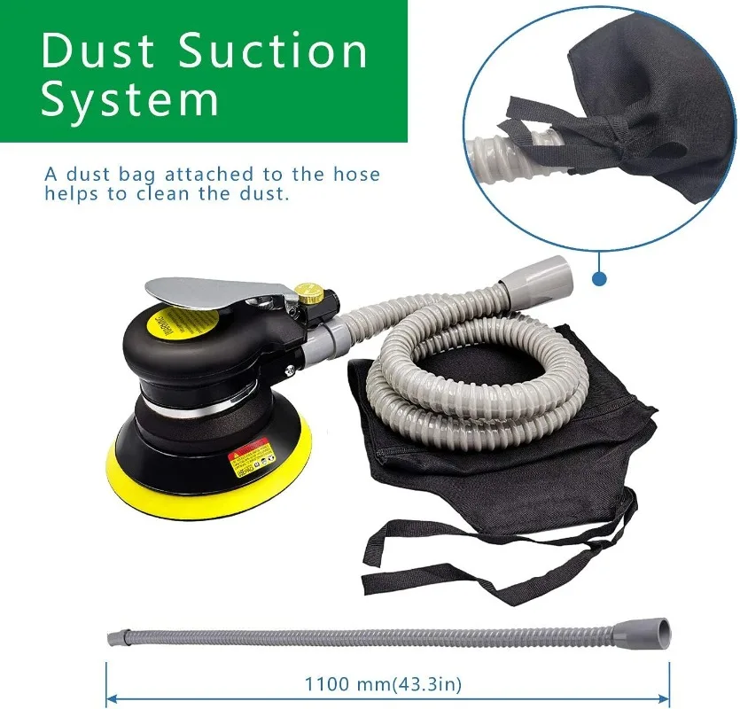 Lixadeira orbital aleatória de ar 5 "6" Lixadeira de ar a vácuo Lixadeira pneumática de ação dupla inclui almofadas de 5 polegadas e 6 polegadas e lixa