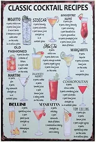 1p, коктейльные классические рецепты, металлическая жестяная вывеска, бар, кафе, гараж, украшение стены, ретро, винтаж
