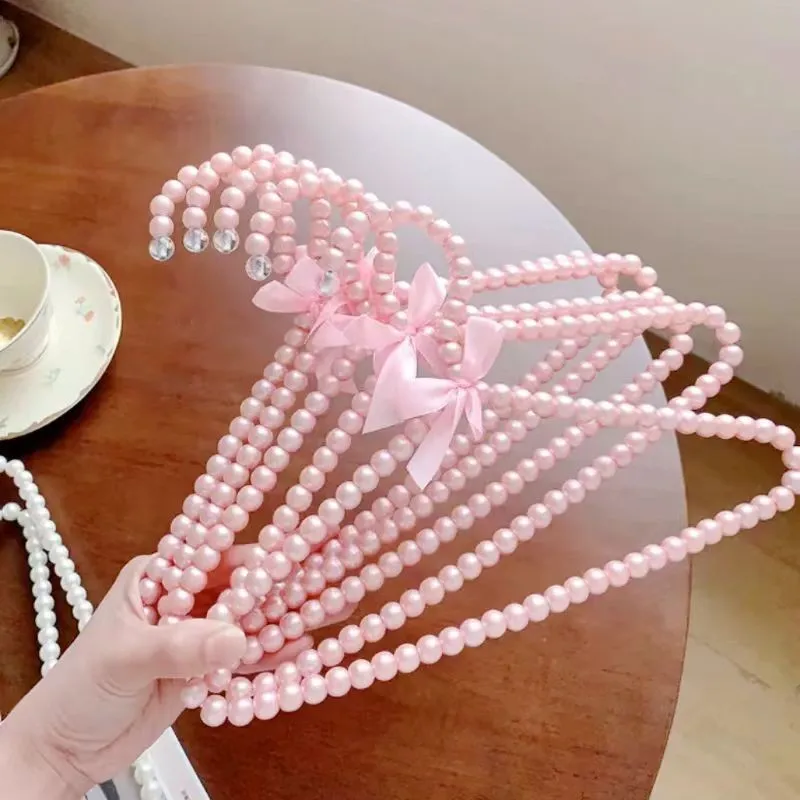 

1/2pcs Kid Adult Plastic Pearl Beaded Bow Clothes Dress Coat Hangers Wedding Children Save-Space Storage Organizer Dry Rack