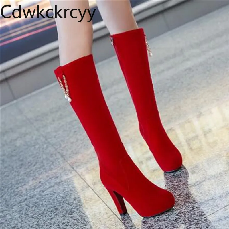 Women Boots Autumn winter New style fashion Rhinestone Grind High-heeled Boots Cashmere Keep warm High cylinder Chivalry boots