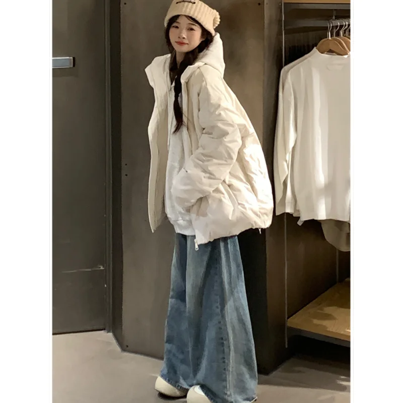 Black Down Jacket Women Coat White Fashion American Streetwear Y2K Style Duck Down Feather 2024 Female Winter Short Outwear