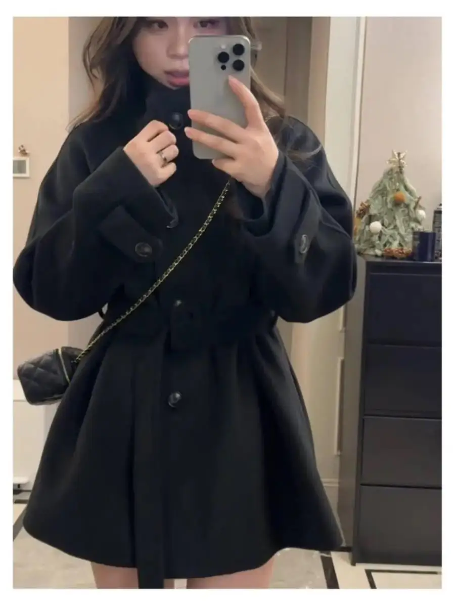 

Thiened Woolen Coat Slimming Waist Korean Sle Autumn Winter plus Size Women's Outerwear Soft Comfortable Casual Faion