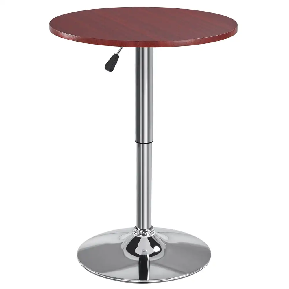Chrome Base Round Swivel Bar Table for Bistro Pub Kitchen Adjustable Height Dining Cocktail Table, Brown