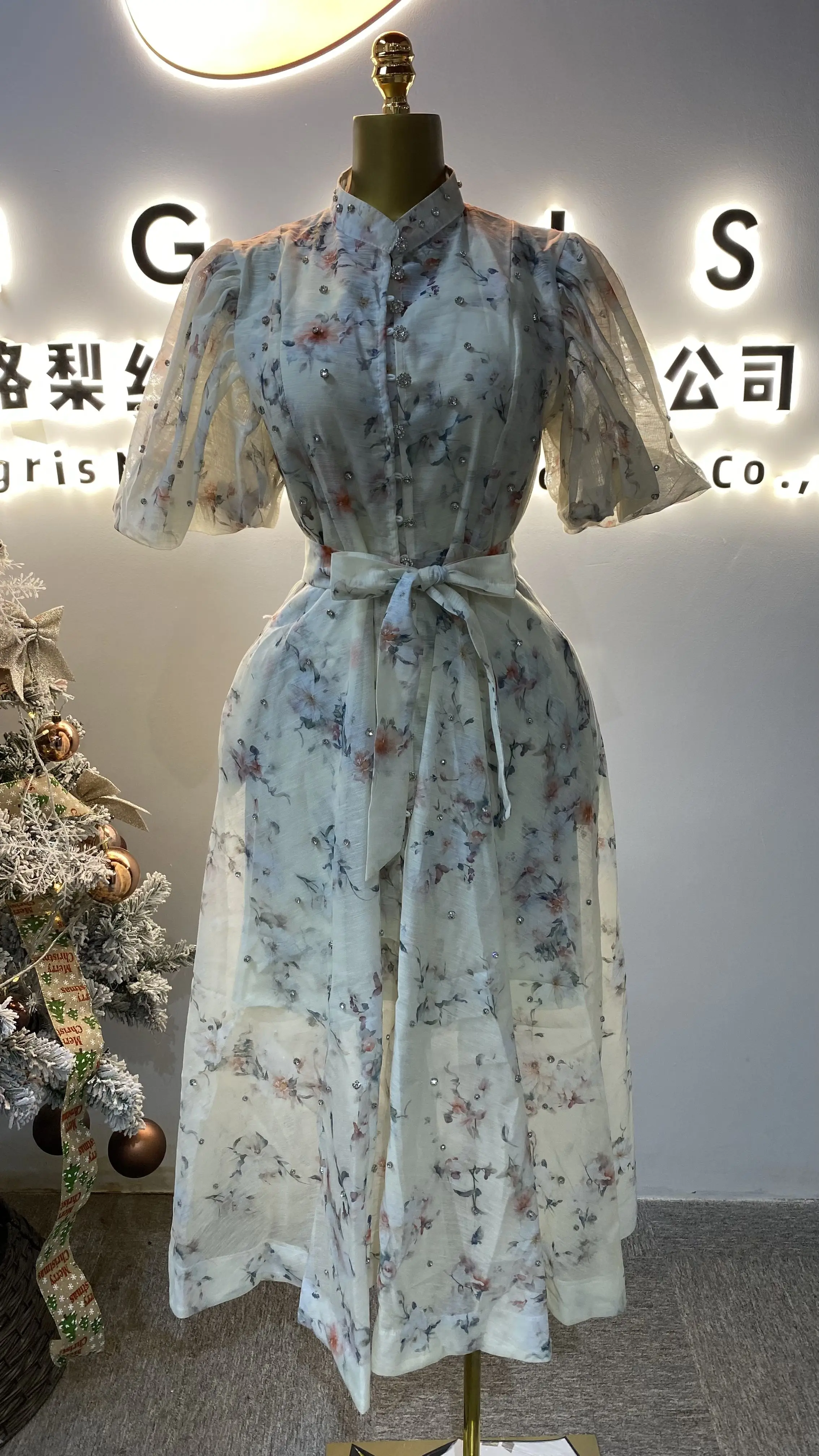 

2025 Spring and Summer Luxury 20 Colors Rhinestone Lace-up Slim Flare Maxi Silk Linen Dress-GZMM478