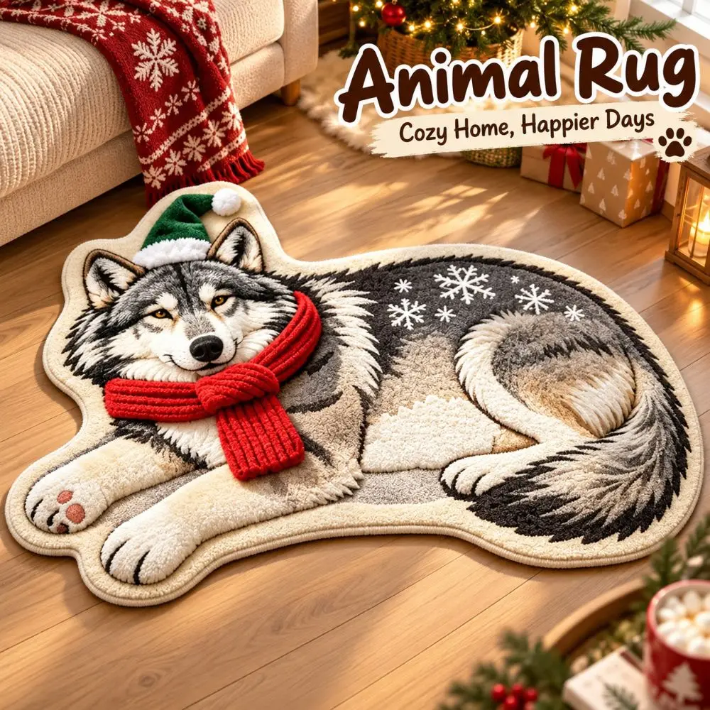 Cute 2D Cat-Shaped Area Rug Non-Slip Easy To Clean Dog-Shaped Area Rug Anti-fouling Cartoon Carpet Christmas Decorations