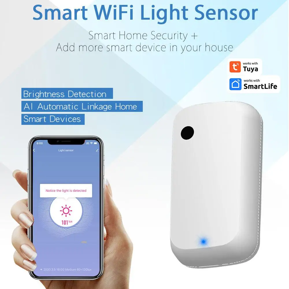 Tuya Wifi Light Sensor Smart Illuminance Sensor Brightness Detector Illuminance Detector Intelligent Upgrade Lighting Controller