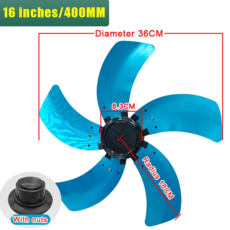 16 インチファンブレード家庭用アルミ 5 ブレードファンナットカバーベース家庭用換気部品ファン部品ブレードアクセサリー