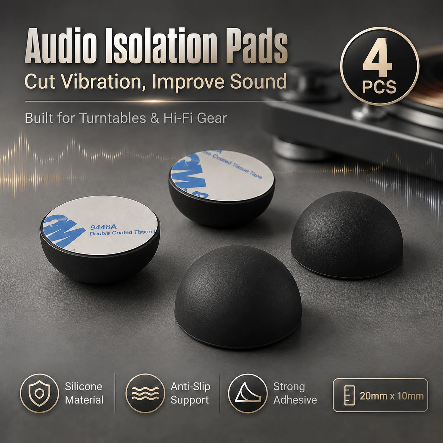 20mm 4Pcs Elastomer Damper Vibration Isolation Feet for Sound Devices, Enhances Stability Silicone Pad