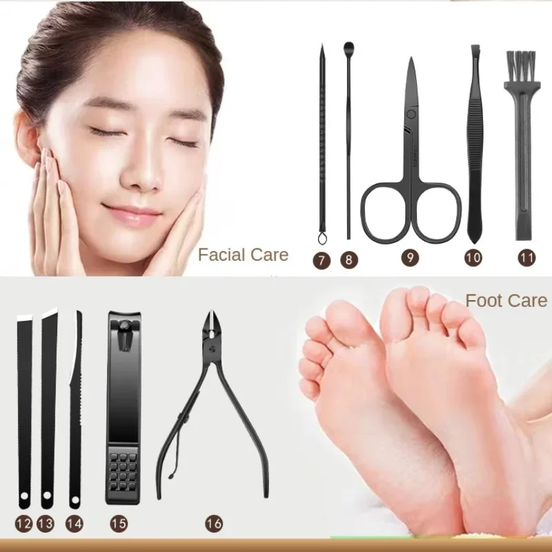 Manicure Set 16 In 1 Professional Full Function Kit Stainless Steel Pedicure Sets With Leather Portable Case Idea Gift