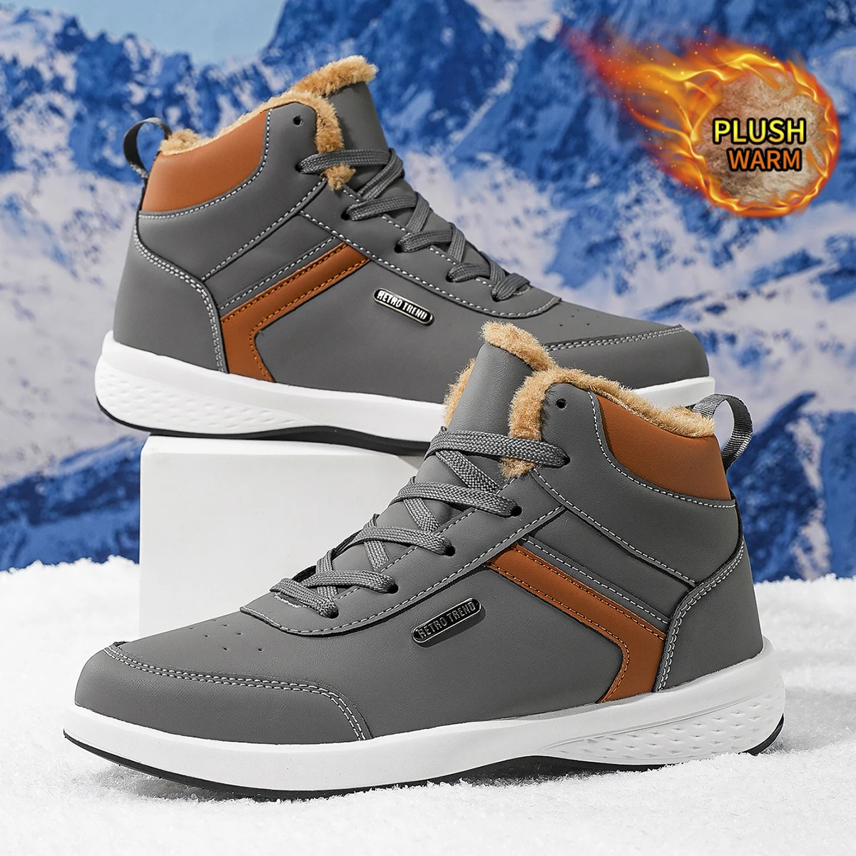 Herren-Sportschuhe in großen Größen mit Plüsch-Innenfutter, Outdoor-Wanderschuhe, bequeme, lässige, modische Trainingsschuhe für Paare – Detail 7