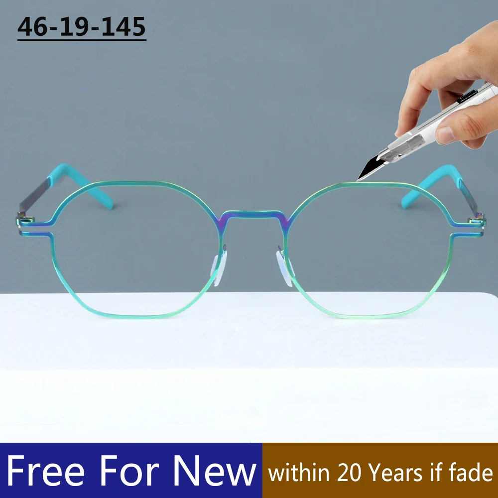 

Germany Designer Blue Eyeglasses Men Women Square Brand Glasses Frame Handmade Screwless Ultralight 7g Purple Spectacles Eyewear