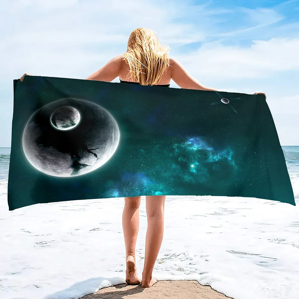 Beach Towel Planet Universe Space Microfiber Beach Towels,Super Absorbent Sand Free Quick Dry Travel/Pool Towel for Kids Adults