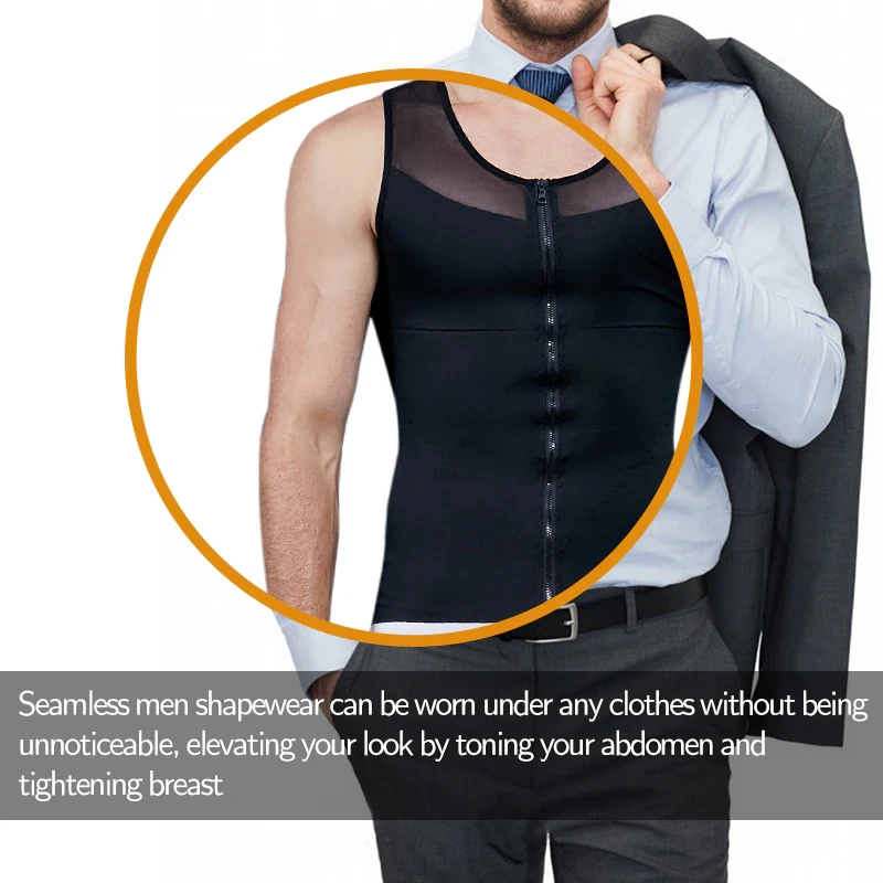 Zipper Front Compression Vest Men Shapewear Corset Body Shaper Tummy Slimmer Undershirt Underwear Top Abdomen Reducing