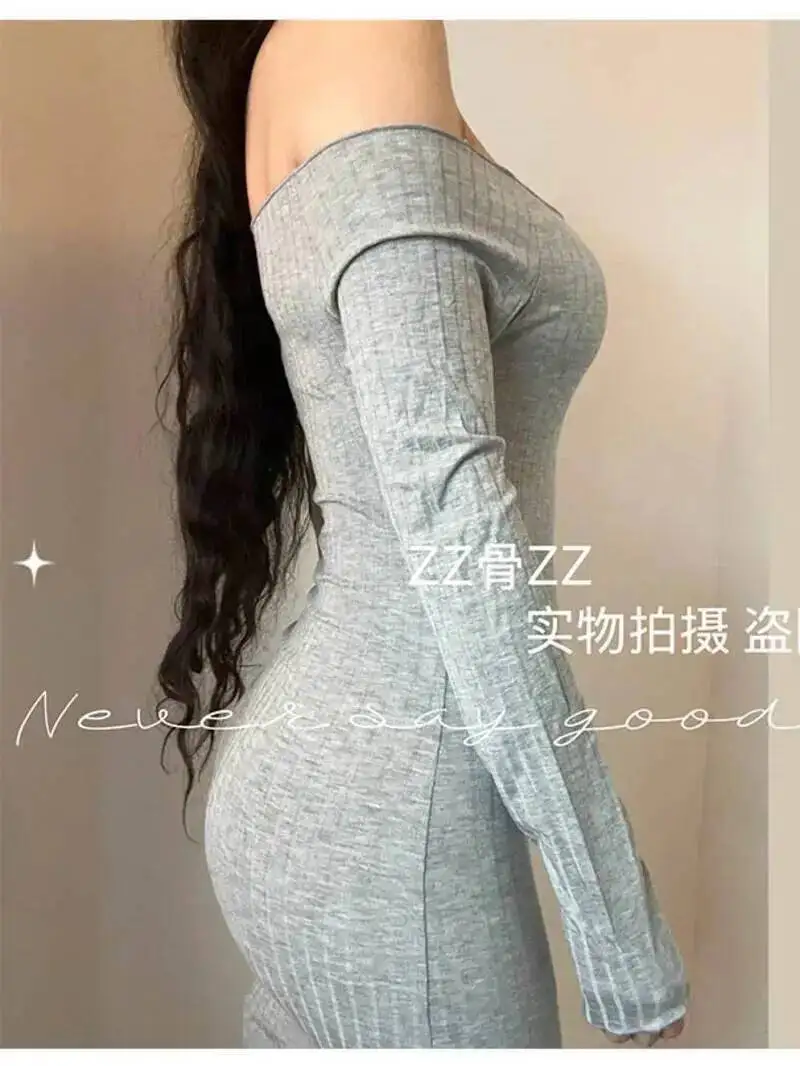 Spring New Style Elegant Women's One Shoulder Elastic Hip Wrapping Long Sleeve Dress Lace Sweet Fashion Women Mini Dress 64E4