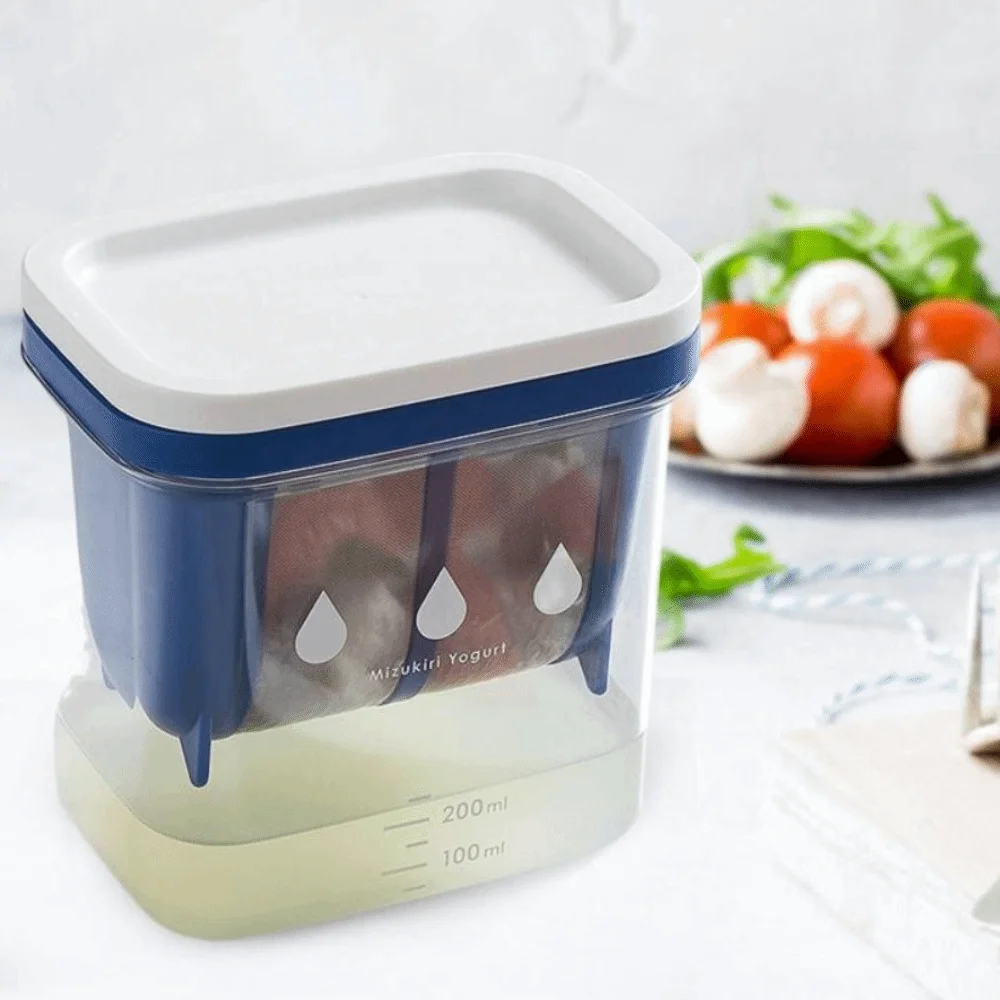 

Mesh Sieve Japanese Yogurt Strainer Box Cuboid Blue/White Whey Separation Filter with Scale Greek Yogurt Maker Whey Separator