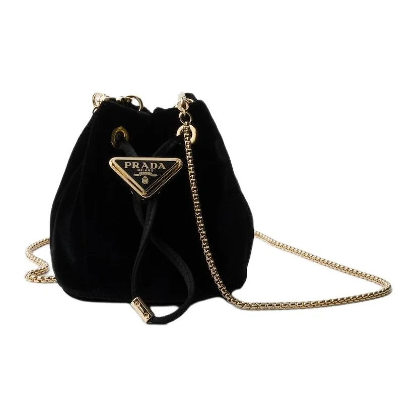 PRADA Velvet One Shoulder Crossbody Clutch Mini Women's Black 1NR016_2C7P_F0002