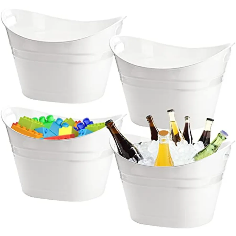 

4 Pack Beverage Tub 18L Plastic Beer Bottle Bucket with Handles White Party Tub for Drinks Plastic Ice Bucket for Wine Beer Bot
