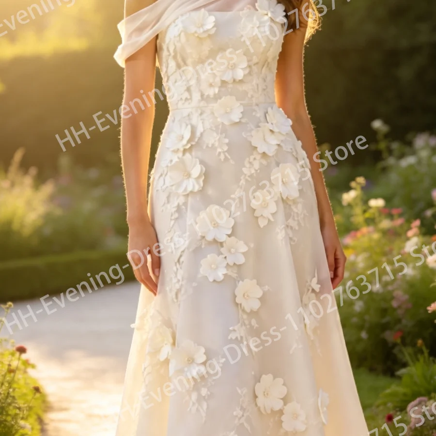 Elegant Off The Shoulder Floral Sleeveless Slim A-Line Bride Wedding Dresses Bridal Gowns Customized