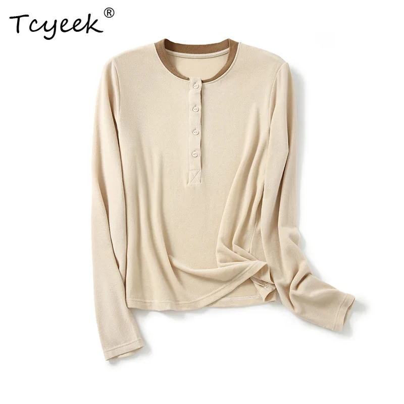 

Tcyeek, 5%Sheep Wool, Soft Pullover For Women, Stretchy, Spliced Knitted Sweaters Undershirt, 2024 Autumn Winter Top T49416QM